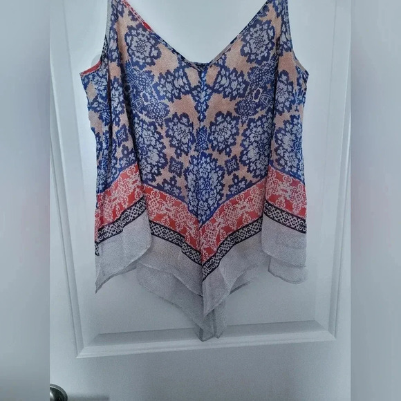 BCBGMaxAzria Kassidee high-low blue/Red, Flowy Sleeveless Spaghetti Blouse S: XS - Picture 5 of 16